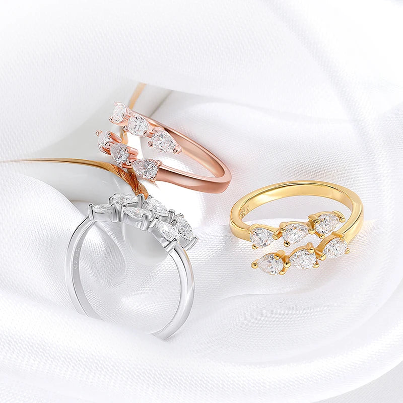 Test Passed 3*4MM Moissanite Rings for Women Lab Diamond Wedding Band 925 Sterling Silver Female Crown Single Tail Ring