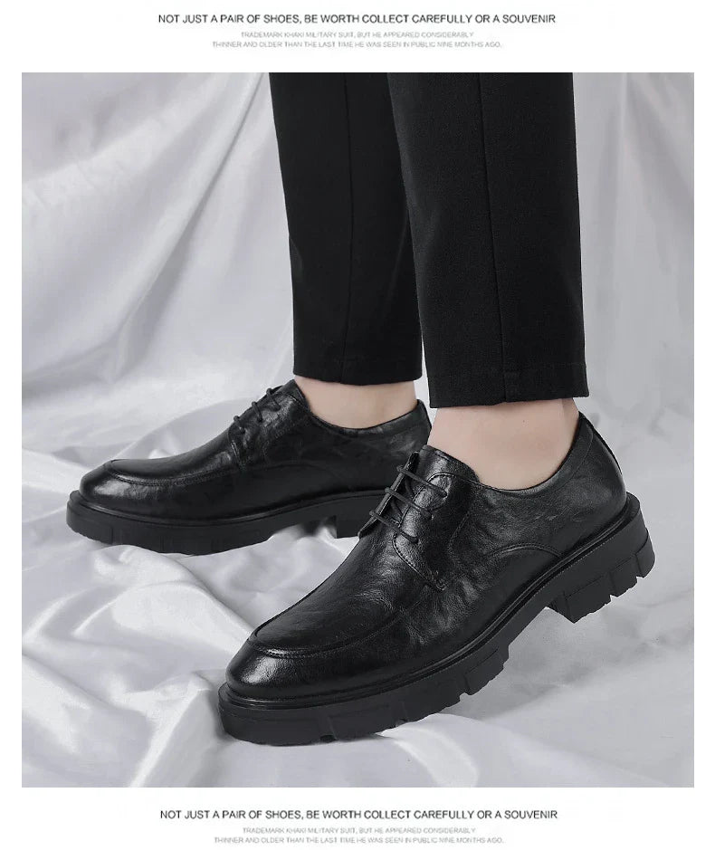 5 8 10 Cm Heel Shoes Men Fashion Casual Cow Leather Men's Dress Shoes British Breathable Groom Platform Wedding Shoes Male