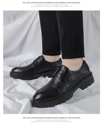 5 8 10 Cm Heel Shoes Men Fashion Casual Cow Leather Men's Dress Shoes British Breathable Groom Platform Wedding Shoes Male