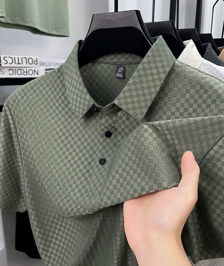 Seamless Polo Shirt - Short Sleeve Ice Silk Feel Nordic Style Soft & Comfortable Summer Wear Men's Golf Shirt