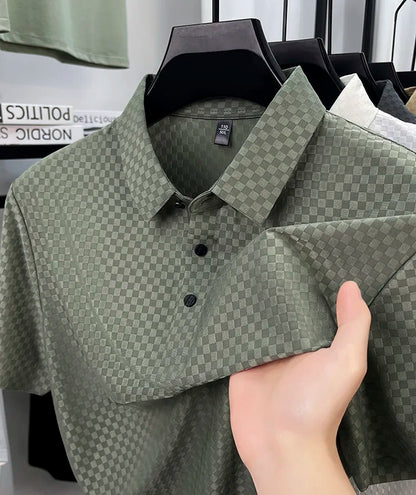Seamless Polo Shirt - Short Sleeve Ice Silk Feel Nordic Style Soft & Comfortable Summer Wear Men's Golf Shirt
