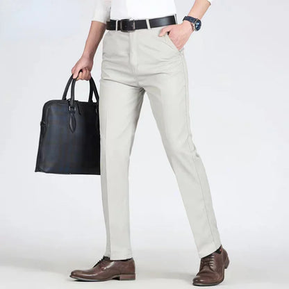 Summer Thin 100% Cotton Pants Mens Autumn Thick Suit Pant Slacks High Waist Straight Loose Bland Solid Business Casual Pants