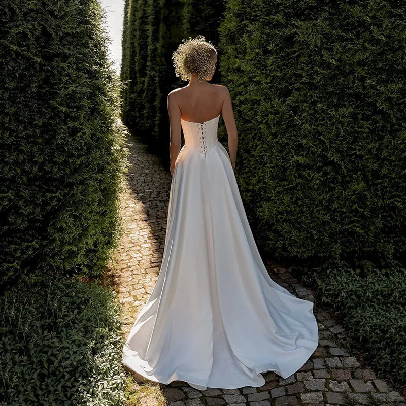 Simple A-Line Wedding Dresses 2025 Sweetheart Long Bridal Dress With Pocket Women Evening Wedding Prom Gowns Customized