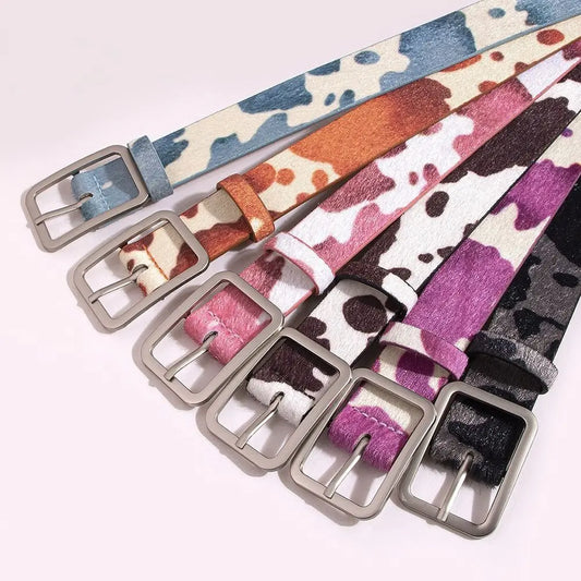Japanese Style Square Buckle Women Belt with Shine Rhinestone PU Leather Gothic Waist Belts Leopard Punk Waistband