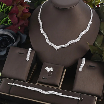 4pcs Bridal Zirconia Full Jewelry Sets For Women Party, Luxury Dubai Nigeria CZ Crystal Wedding Jewelry Sets