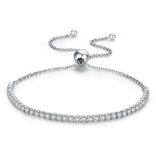 18K Gold Plated CZ Classic Tennis Bracelet for Women, 925 Sterling Silver Adjustable Slider Bracelet Wedding Jewelry Gift
