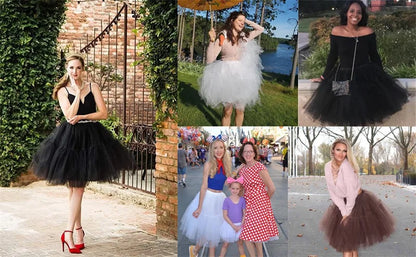 6 Layers Fluffy Ball Gown Women Short Skirts Knee Length Tutu Dress Underskirt Soft Tulle Petticoat for Club Cosplay Marathon