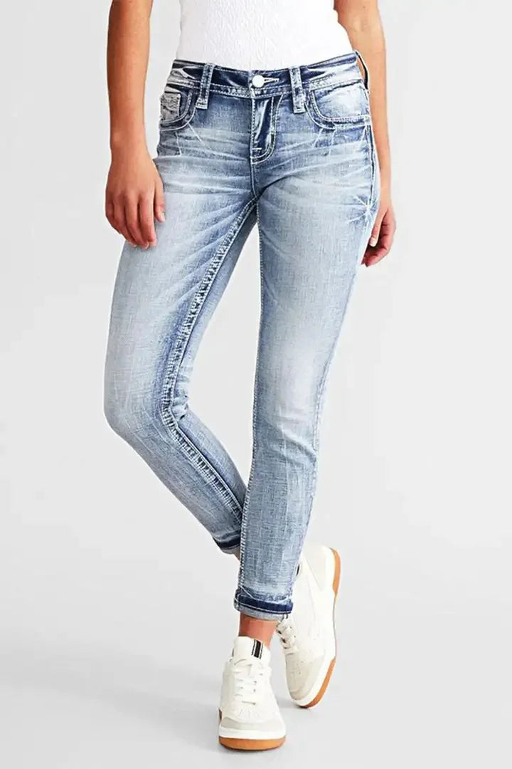 Women High Waist Vintage Stretch Denim Pencil Pants