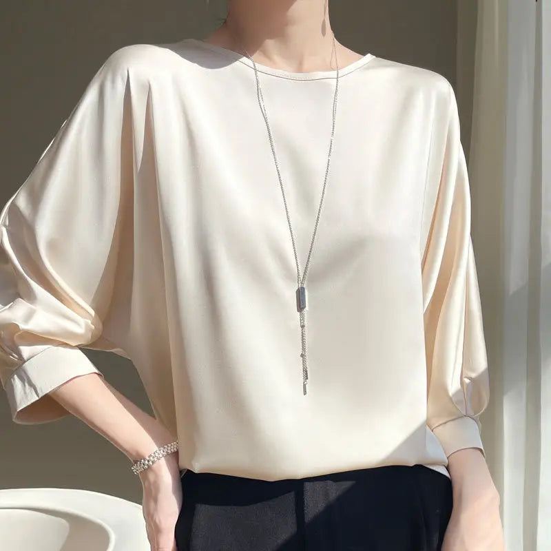 2026 New In Summer Satin Silk Half-Sleeve Tee Tops Basic Solid Women‘s T-Shirt Casual O-neck Thin Shirts Ladies Loose Blouses