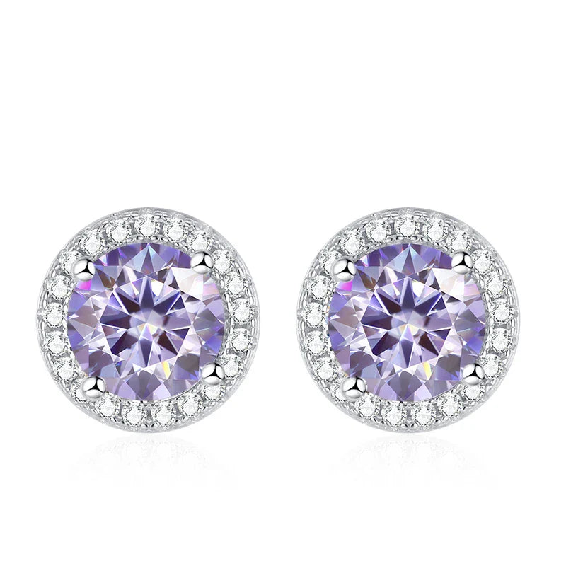 Moissanite Stud Earrings for Women 925 Sterling Silver Green Blue Pink Red Black Blue Sparkling Moissanite Studs Earring