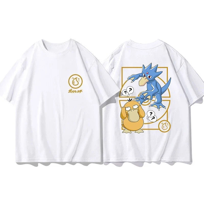 Short Sleeve T-Shirt Gengar Psyduck Mewtwo Printed Men's Boys and Girls Summer New Fashion Top