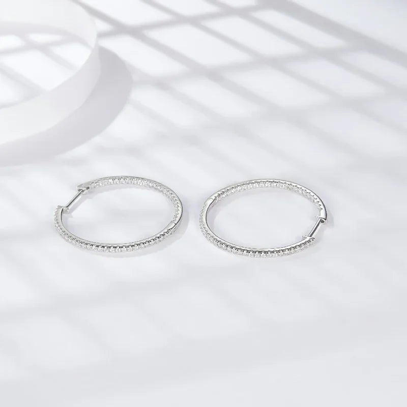 Full D Color Moissanite hoop Earrings for Women 925 Sterling Silver with White Gold Plated Ear Studs Fine Jewelry Gift