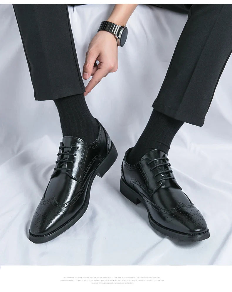 High Quality Height Increase Oxford Dress Shoes Men Genuine Cow Leather Suit Shoes Lift Brogues Wedding Formal Elevator Shoes