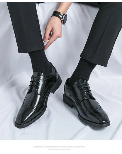 High Quality Height Increase Oxford Dress Shoes Men Genuine Cow Leather Suit Shoes Lift Brogues Wedding Formal Elevator Shoes