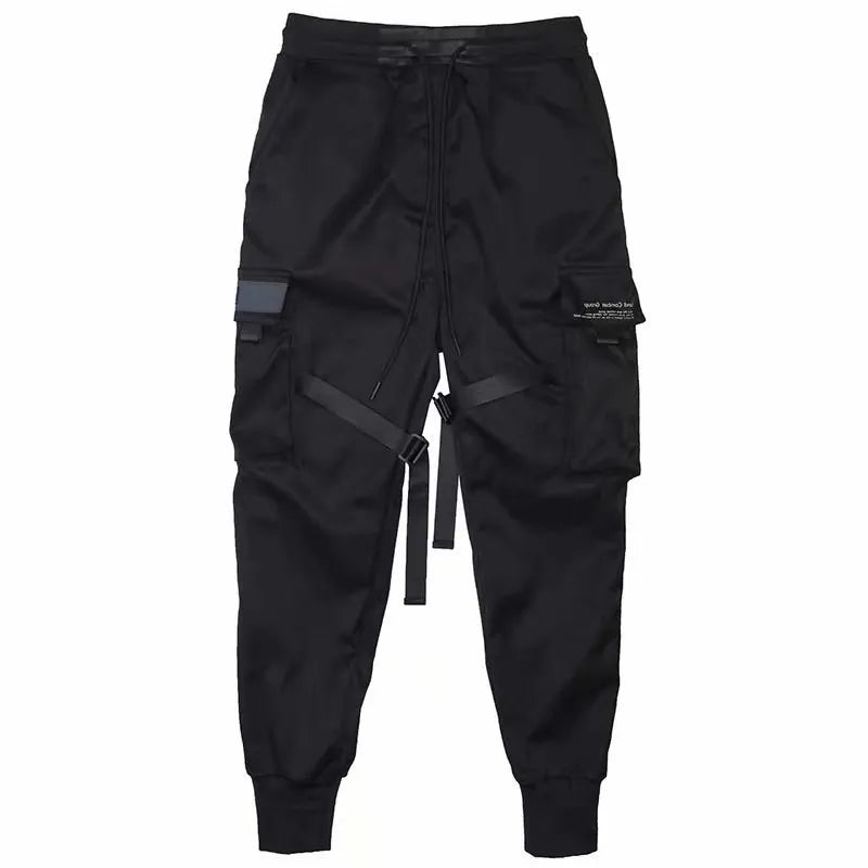 2025 Men's Multi Pocket Bandage Tactical Technical Clothing Work Pants Men's Harajuku Punk Hip Hop Running Pants Casual Street W