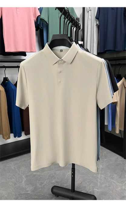 Summer Short Sleeve T-Shirt - Premium Jacquard Spandex, 7A Antibacterial, Seamless, Contrast Color, Split Hem, Wrinkle-Free Polo