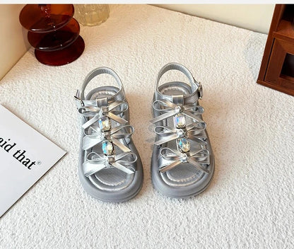 Girl Sandals Summer New Kids Fashion Hollow-out Causal Shoes Princess Versatile Sweet Bowknot Children Open-toe Beach Sandals