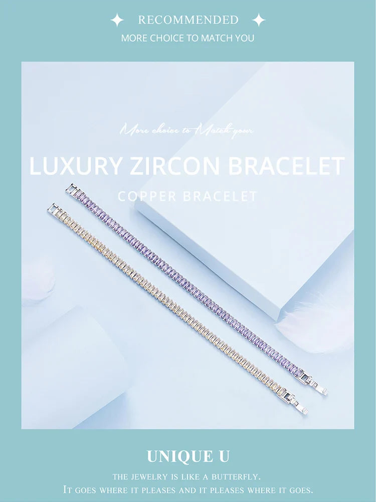 Authentic Shining Square Zircon Bracelet Plated Platinum for Women Gift Exquisite Fashion Jewelry YIB055