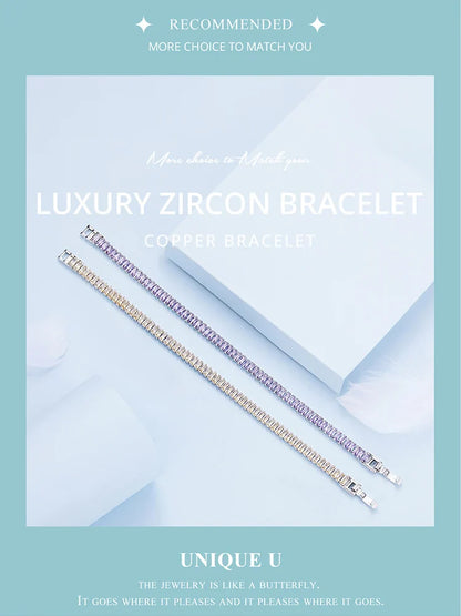 Authentic Shining Square Zircon Bracelet Plated Platinum for Women Gift Exquisite Fashion Jewelry YIB055