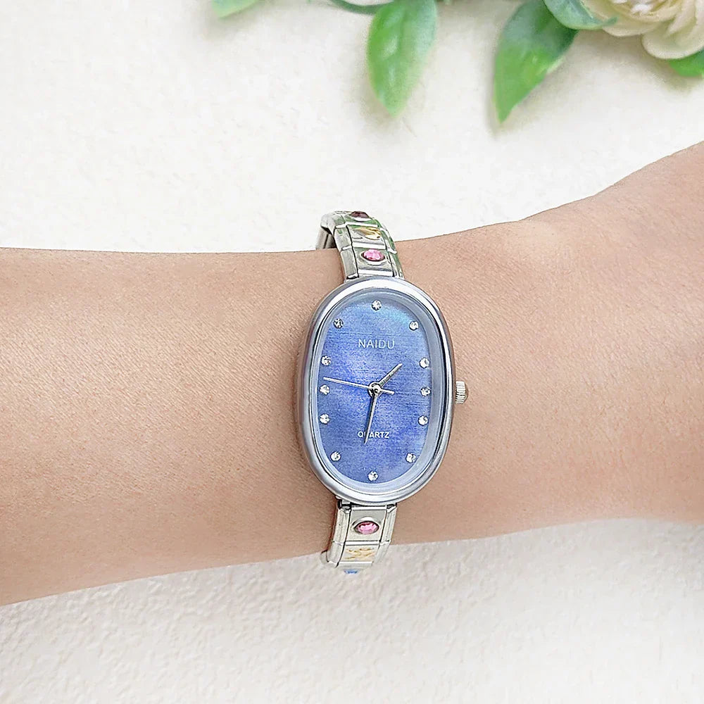 Fashion New Niche Watch Female Style Female Student Ellipse Quartz Watch Stainless Steel Strap Width 9mm Everyday Gifts