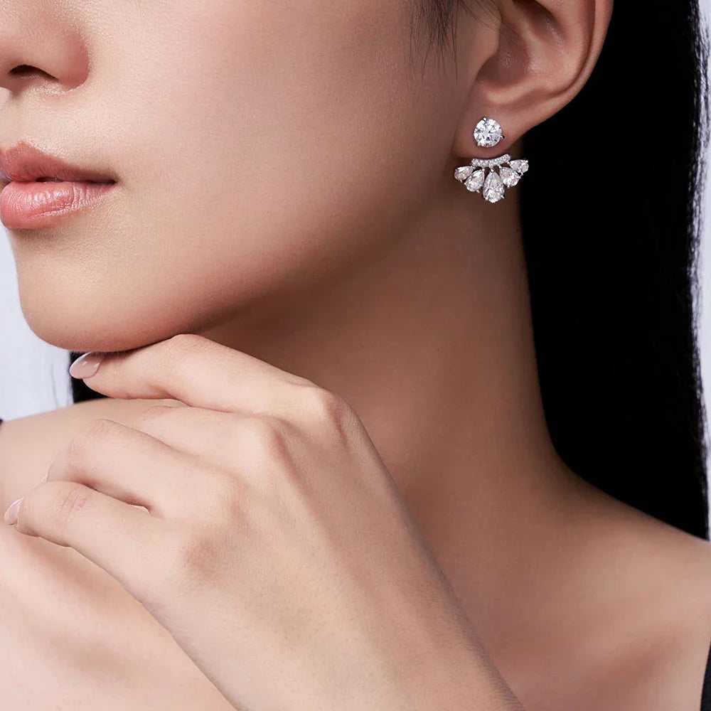 Waterdrop Full Moissanite Stud Earrings for Women S925 Silver Detachable 7.32cttw Round/Pear Cut Diamond Drop EarringCertified