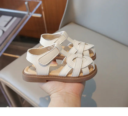 Girls Roman Shoes Children Solid Color Classic Retro Style Student Uniform Shoes Kids Fashion Girl Toes Wrapped Sandals I03284