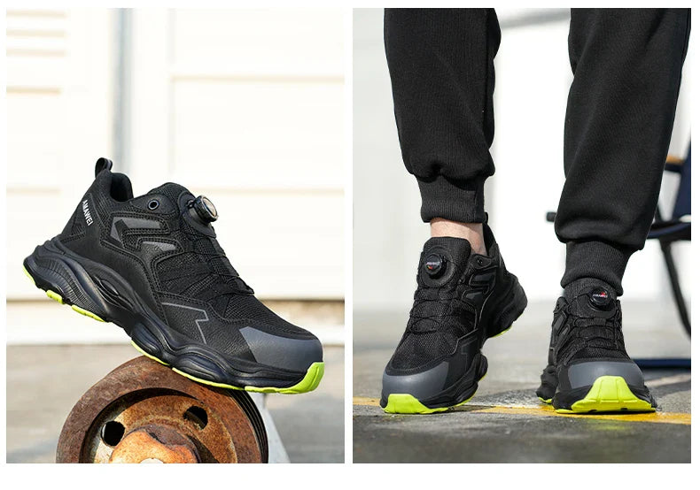 Rotating Button Safety Shoes Men Steel Toe Sneaker Work Shoes Man Puncture Proof Work Safety Boots Black Protective Shoes