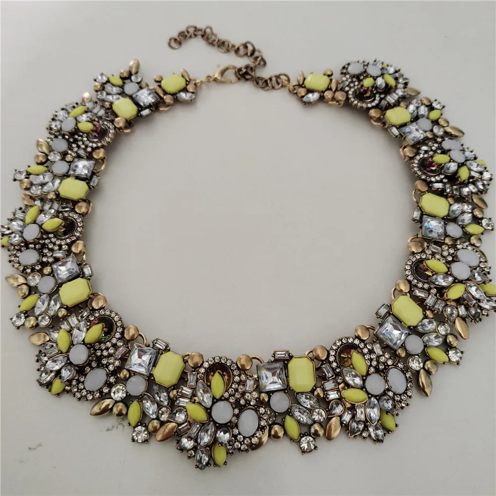 2025 New Fashion Crystal Rhinestones Large Collar Choker Necklace Earrings Women Jewelry Sets Indian Statement Wedding Necklace