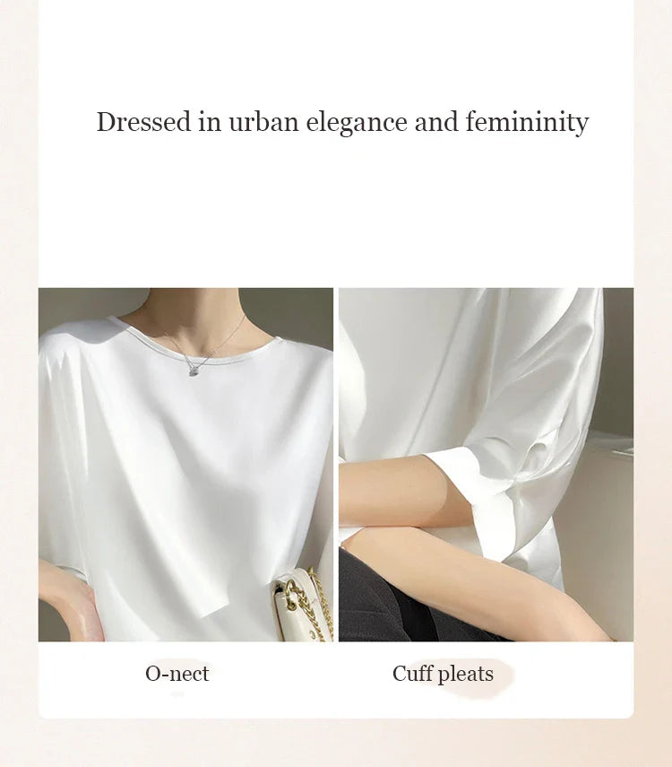2026 New In Summer Satin Silk Half-Sleeve Tee Tops Basic Solid Women‘s T-Shirt Casual O-neck Thin Shirts Ladies Loose Blouses