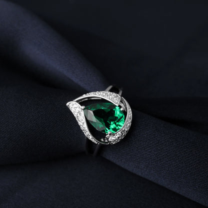 Pear 2.67ct Simulated Nano Emerald Created Ruby 925 Sterling Silver Ring for Women Statement Wedding Gemstone Jewelry