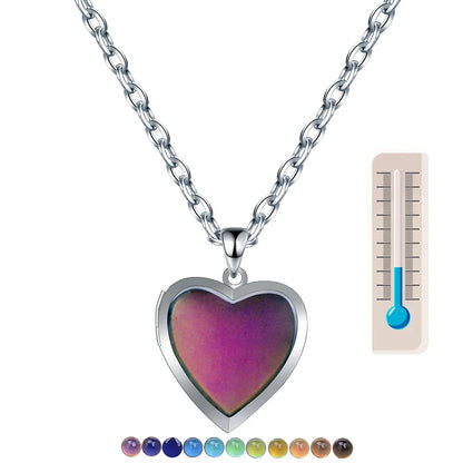 Heart Mood Locket Necklace Color Changing Necklace Temperature Mood Stainless Steel Love Shape Photo Pendant Necklace Jewelry