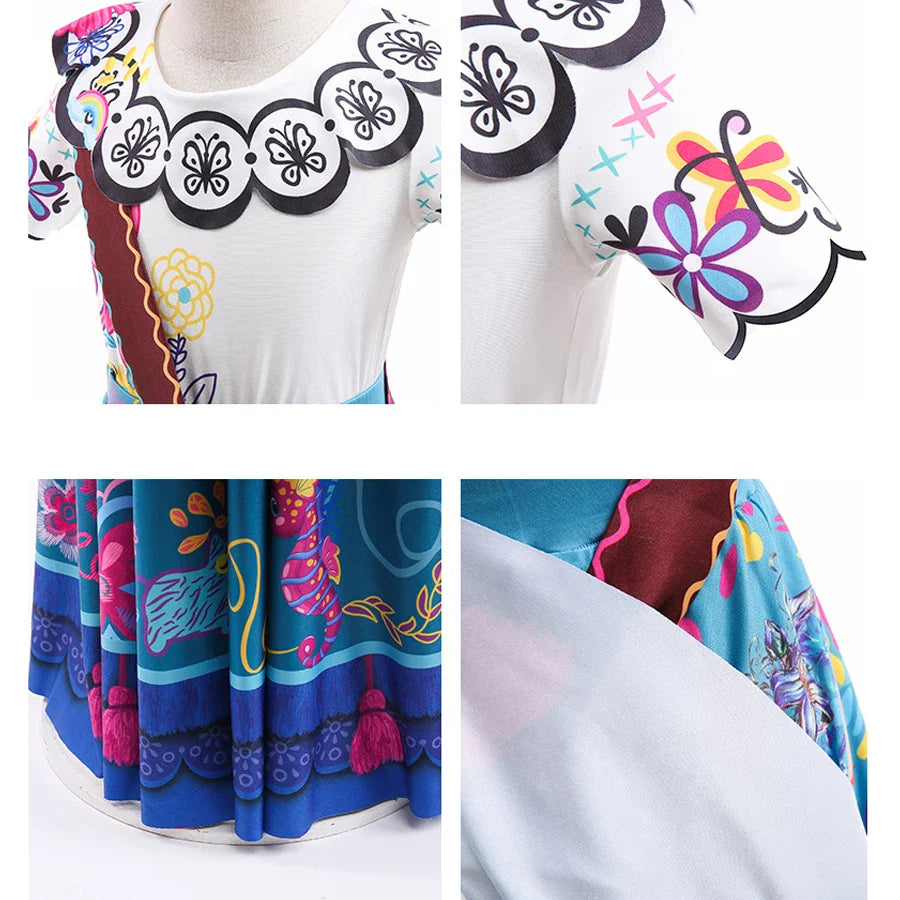 Girls Princess Dress with headband Children Encato Halloween Swing Kids Clothes Cartoon Printed Mirabel Fantasy Cosplay Costume