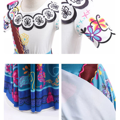 Girls Princess Dress with headband Children Encato Halloween Swing Kids Clothes Cartoon Printed Mirabel Fantasy Cosplay Costume