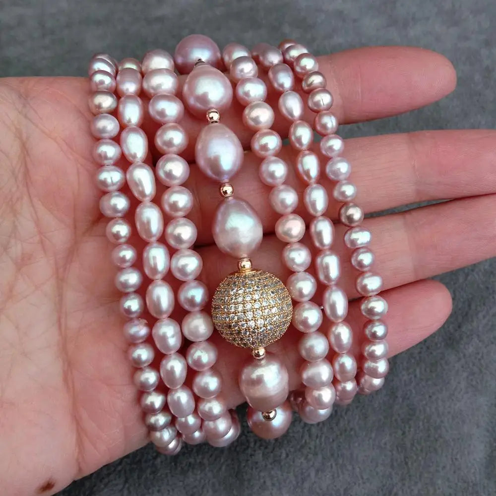 7 strands Potato rice shape Natural FreshWater Pearl Multilayer Charm Bracelet Original Design Jewelry
