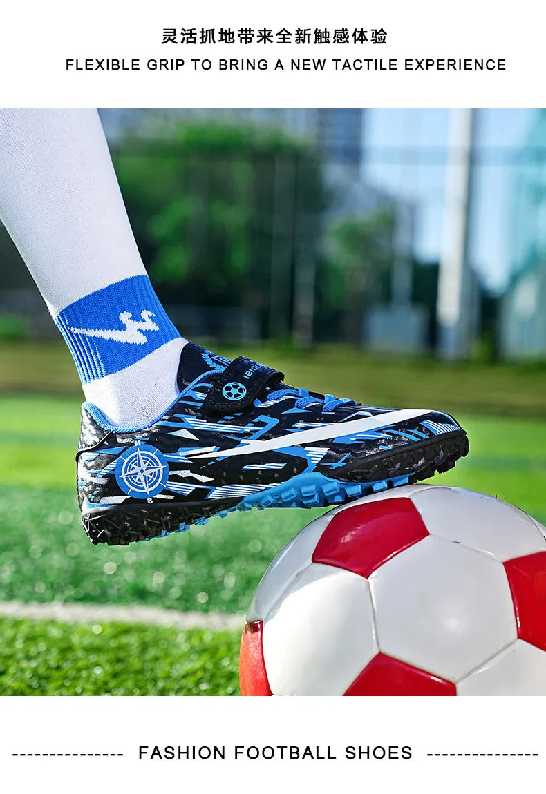 Hot Child Football Boots Outdoor Trainers Soccer Shoes For Kids Boys Hook Loop Football Sneakers Cleats Futsal Shoes Children
