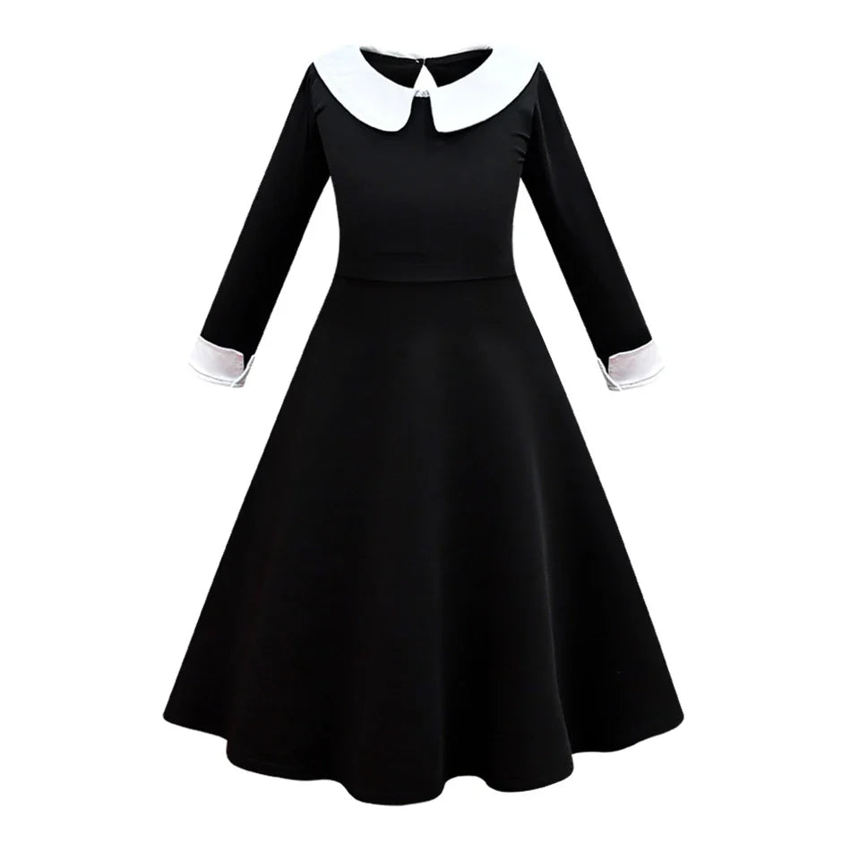 Halloween Wednesday School Uniform Girls Adams Black Gothic Costume Kids 2-12 Years Carnival Cosplay Party Long Sleeve Outfit
