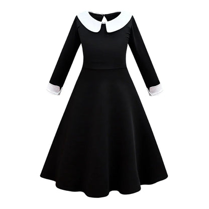 Halloween Wednesday School Uniform Girls Adams Black Gothic Costume Kids 2-12 Years Carnival Cosplay Party Long Sleeve Outfit