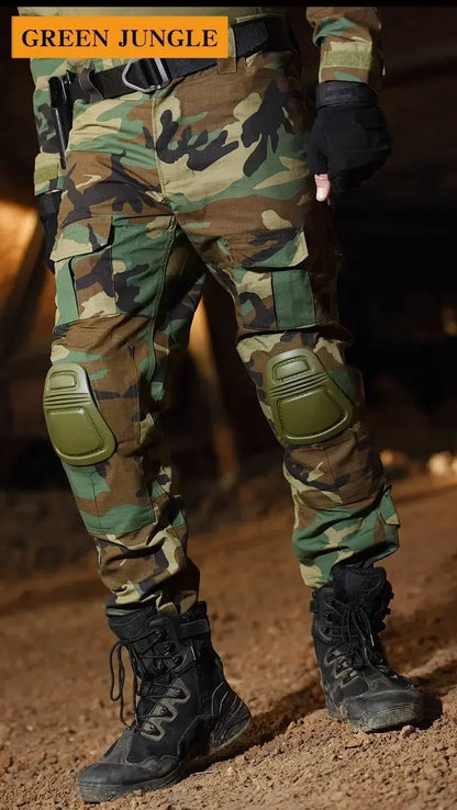 Camouflage Hunting Tactical Pants Training Wear-resistant Hiking Pants Hunting Outdoors Camping Cargo Pant with Knee Pads New