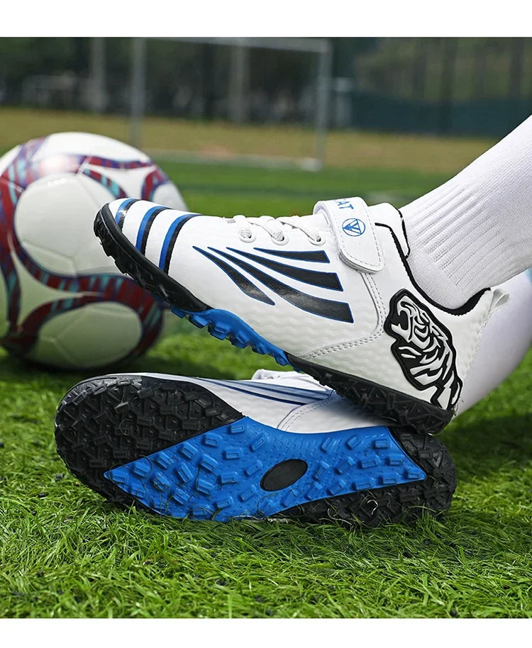 Fashion Gold Children's Football Shoes Outdoor Non-slip Turf Soccer Shoes Kids HOOK&LOOP Low-cut Sports Sneakers Child Trainers
