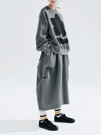 Autumn 2023 new original design Air layer pinched grey skirt loose 234284