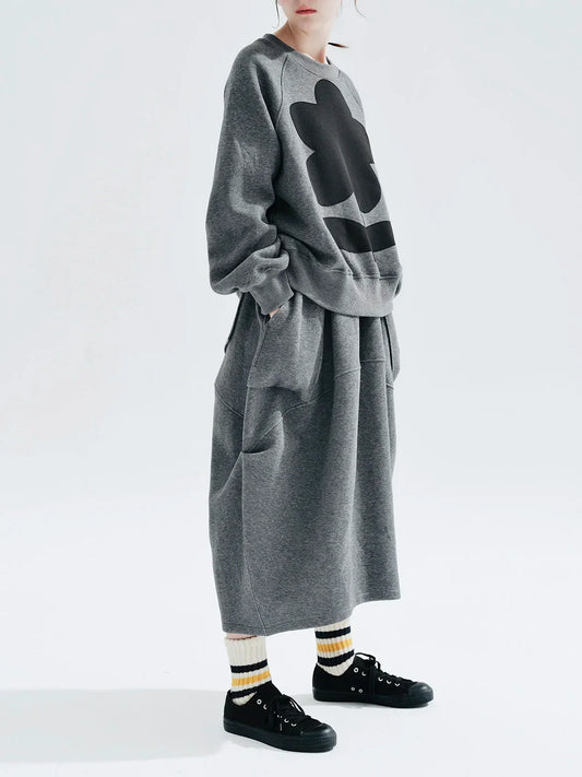 Autumn 2023 new original design Air layer pinched grey skirt loose 234284