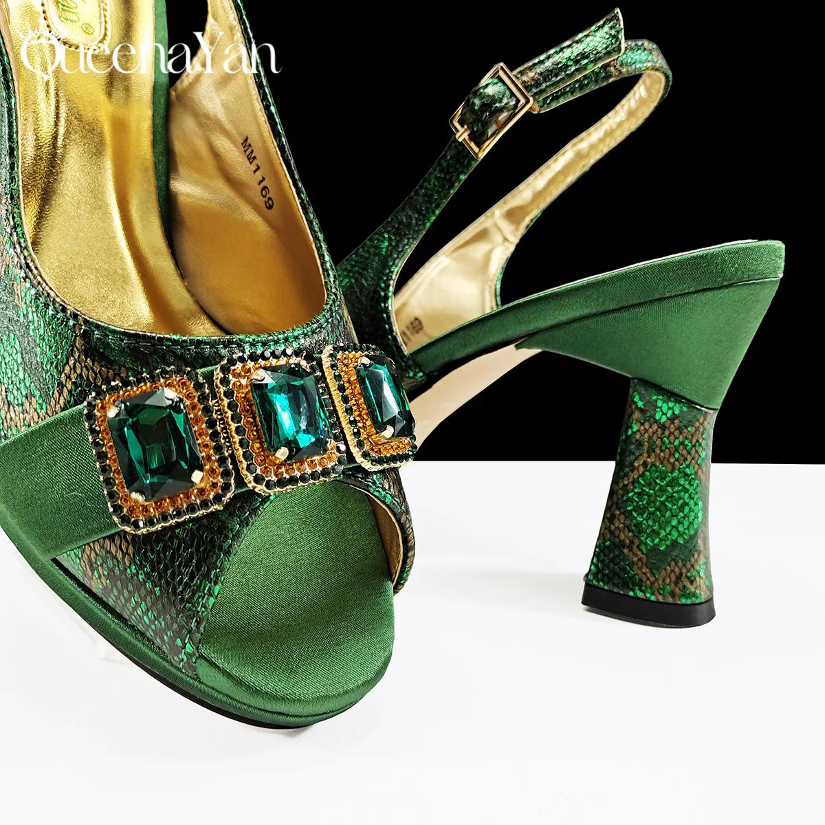Luxurious Italian Women's Party Shoes&Bag Set Elegant Golden Rhinestone  Sandals with Peep Toe High Heels Wedding
