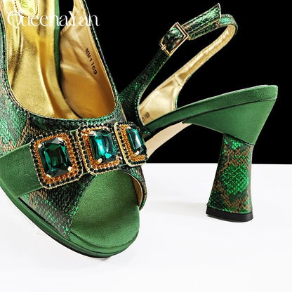 Luxurious Italian Women's Party Shoes&Bag Set Elegant Golden Rhinestone  Sandals with Peep Toe High Heels Wedding