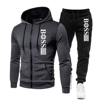 2026 New Men's zippered hoodie + Casual Pants Set for Autumn and Winter fashion Fitness and Warm sportswear Two-piece set
