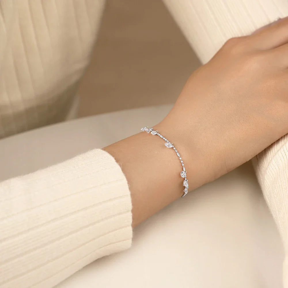 Round Cut Drilled Moissanite Bracelets Women S925 Silver Adjustable Beaded Chain Everyday Stackable Jewelry Party Gifts