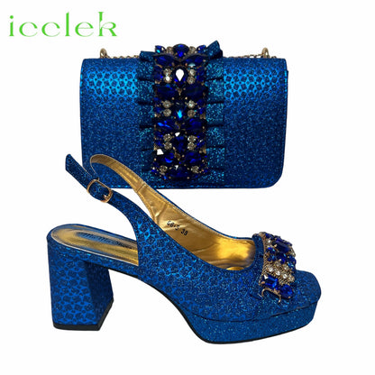 Multi Color Newest Italian Design Special Synthetic Fabrics Women's Matching Shoe and Bag Set High Heel for Weddings and Parties