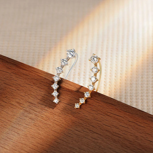 925 Sterling Silver VVS1 Round Moissanite Earrings Big Dipper Gradient Arc Hoop Studs for Women Engagement Fine jewelry