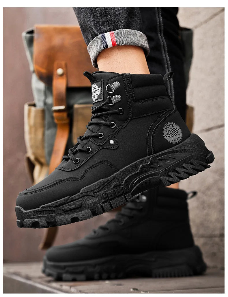 Men Boots Cotton Boot Platform Autumn British High Top Retro Thick Sole Lace Up Comfort Anti Slip Sport Mountaineering Boot