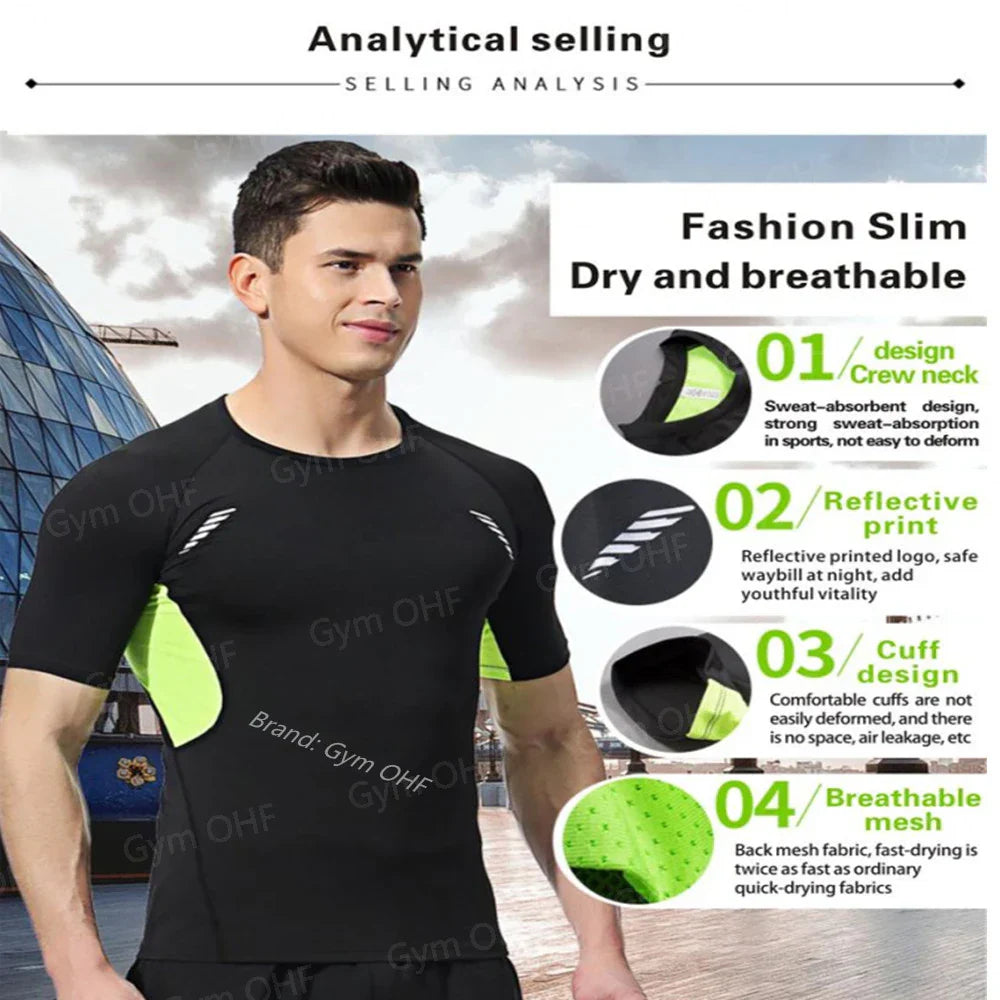 Funny Face 2 in 1 Shorts T Shirt Suits Men's Fitness Breathable Second Skin Compression Shirts Sets Gym Double Deck Shorts