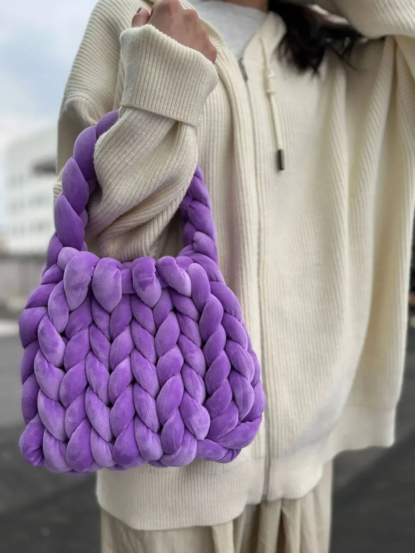 Velvet Bag DIY Hand Woven Bag Crystal Velvet Core Spun Yarn Woven Bag Hand-held Mailman Bag Velvet Handbag New
